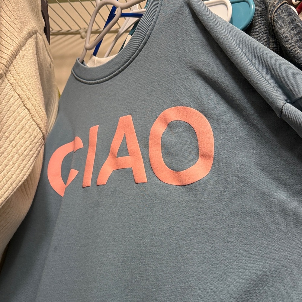 CIAO Graphic Sweatshirt - Dusty Blue with Pink Lettering